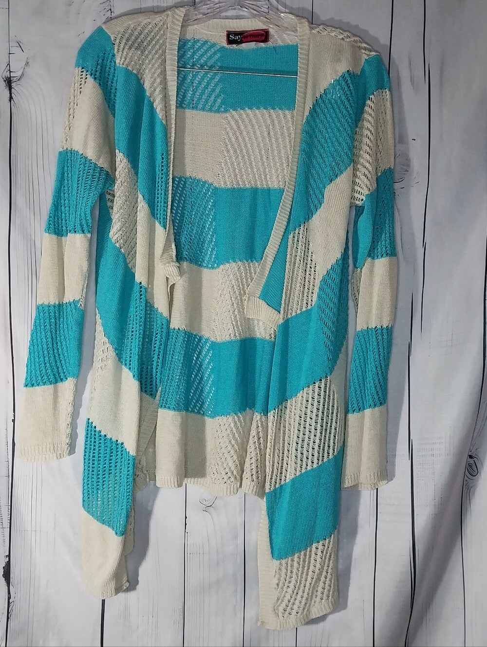 Say What? Striped Open Front Lightweight Y2K Vintage Festival Knit Cardigan